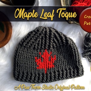 PDF CROCHET Pattern - Maple Leaf Toque, DIY Adult and Teen matching hat pattern, pdf download, Ski Beanie