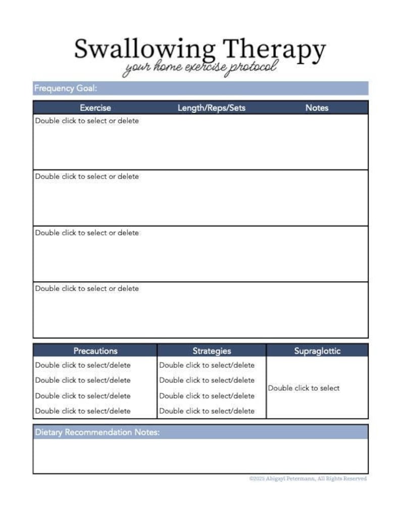 SLP Swallowing Exercises Fillable Template / HEP / Adults / Dysphagia ...