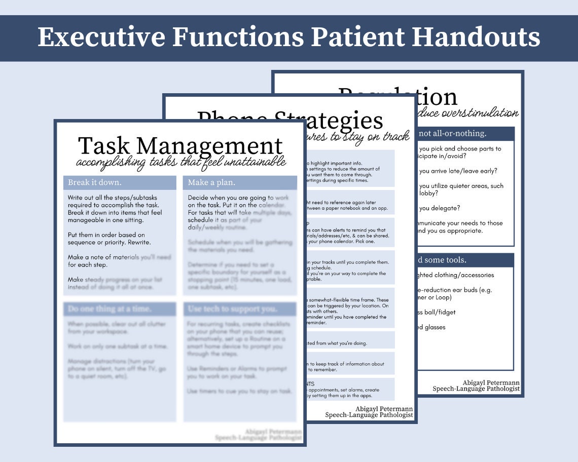 Executive Functions Patient Handout BUNDLE / Strategies Tips Smartphone ...