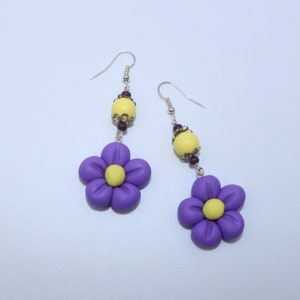Handmade Mauve earrings in purple and yellow