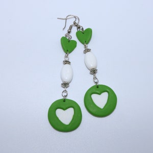 Handmade Sentiment earrings in green and white