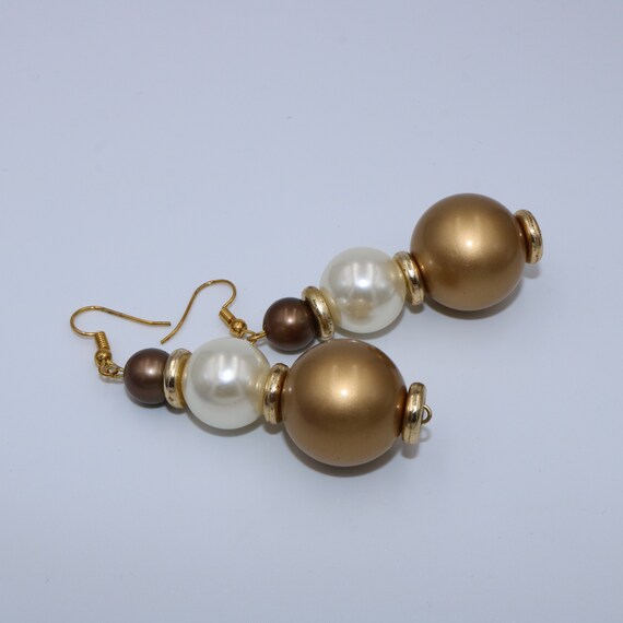 Boucles D'oreilles Avec 3 Perles (2 Rouges, 1 Nacrée) - Pendantes Clips - Acier Inoxydable Et Nacre