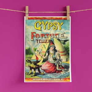 Cartel impreso de adivino gitano, lectura de palma adivinación brujería magia oculta superstición Vintage Retro decoración del hogar regalo Kitsch