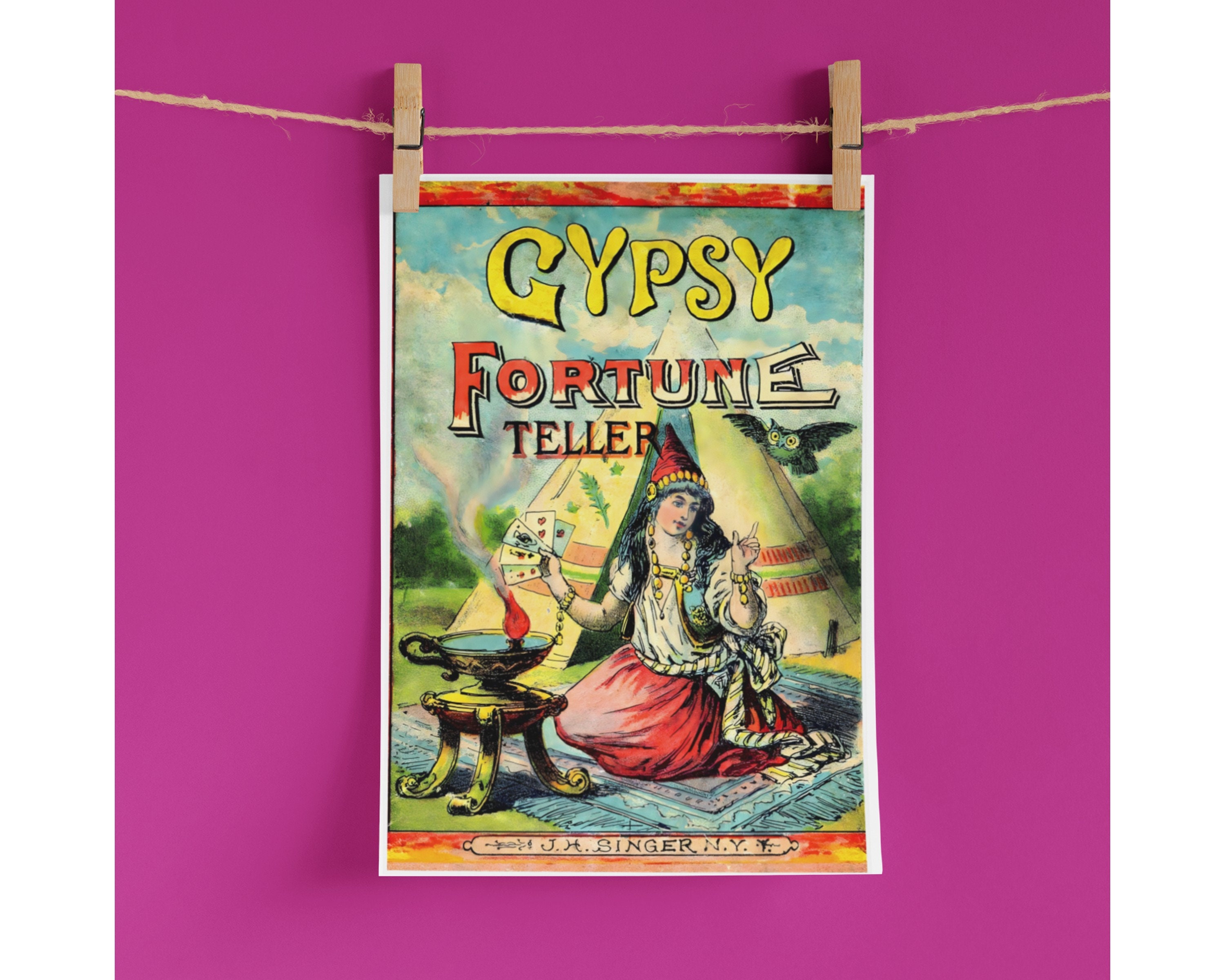 Gypsy Fortune Teller Print Poster, Palm Reading Divination Witchcraft Occult Magic Superstition Vintage Retro Home Decor Gift Kitsch