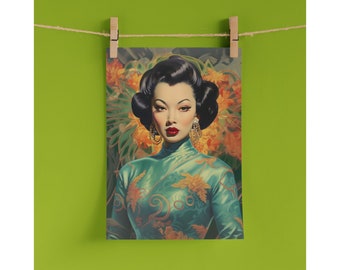 Mid Century Modern Kitsch Print of Amara - Wall Art, Valdimir Tretchikoff inspired, Retro Home Decor, 60s Wall Art, Vintage Print, 70s Style