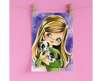 Vintage Mid Century Modern Kitsch Print, Retro Home Decor, 60s Wall Art, 70s Wall Art, Kitsch Art, Big Eyes, Cute Wall Art, Kitsch Print