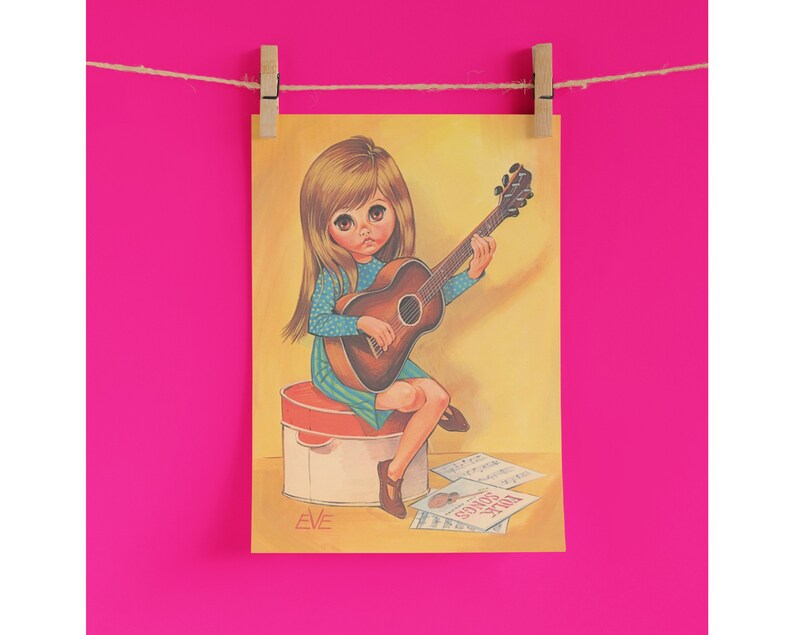 Set of 4 Vintage Big Eye Prints, Mid Century Modern, Kitsch Art, Kitsch