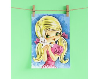 Vintage Mid Century Modern Kitsch Print, Retro Home Decor, 60s Wall Art, 70s Wall Art, Kitsch Art, Big Eyes, Cute Wall Art