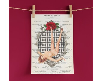 Retro Pin Up Girl Vintage Kitsch Collage Print Digital Art, Home Decor, Jimzina Street Art, Graffiti