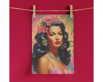 Kitsch Print of Mana - Mid Century Modern Wall Art, Valdimir Tretchikoff inspired, Retro Home Decor, 60s Wall Art, Vintage Print, 70s Style