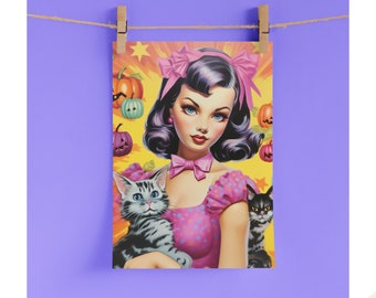 Cute Witch Kitsch Print, Witchy, Vintage Retro Wall Art Poster, Witch Gift, Quirky Wall Art,  Occult, Pagan, Weird Home Decor