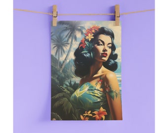 Mid Century Modern Kitsch Print of Lani - Wall Art, Valdimir Tretchikoff inspired, Retro Home Decor, 60s Wall Art, Vintage Print, 70s Style