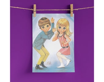 Vintage Kitsch Print, Big Eyes, Mid Century Modern Retro Art, Vintage Wall Art, styl lat 60., MOD Vintage, sztuka ścienna z lat 60., sztuka ścienna z lat 70.