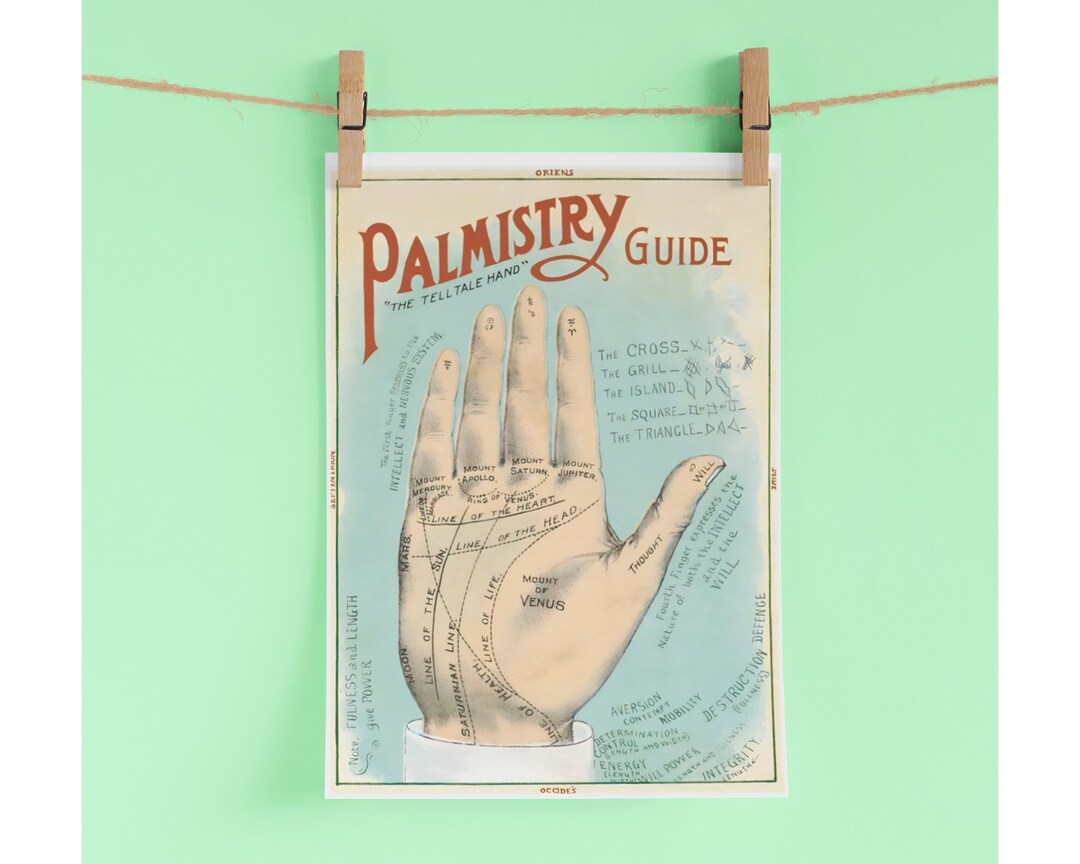 Vintage Palmistry Print, Palm Reading Fortune Teller Divination ...