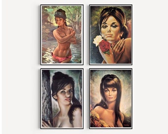 Zestaw 4 wydruków autorstwa JH Lynch, Mid Century Modern, Kitsch Art, Vintage Wall Art, Home Decor, Retro Wall Art, Mid-Century Design