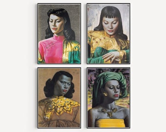 Set of 4 Tretchikoff Prints, Kitsch Mid Century Modern, Vintage Wall Art, Retro Print, Vladimir Tretchikoff, 70s Wall Art, 60s Wall Art