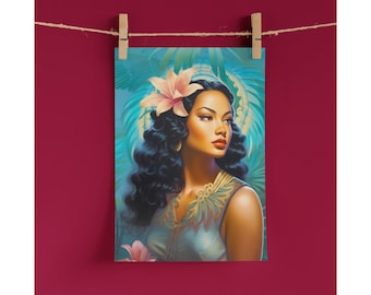 Mid Century Modern Kitsch Print of Lucia - Wall Art, Valdimir Tretchikoff inspired, Retro Home Decor, 60s Wall Art, Vintage Print, 70s Style