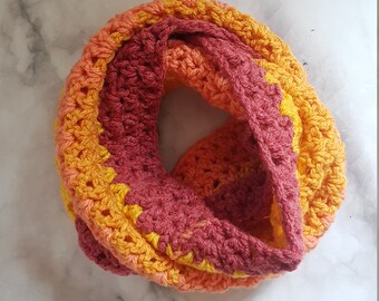 Multi Colored Crochet Infinity Scarf/Cowl, childs scarf, kids infinity scarf, winter scarf, autumn scarf, adult crochet cowl, gift or her