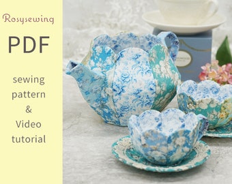 Patrón de costura en PDF y vídeo tutorial: Cómo hacer una tetera y una taza de té, un platillo o una colcha de retazos