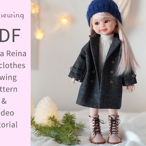 PDF doll clothes sewing pattern & video tutorial : Cocoon double winter coat / 13&quot; Paola reina doll