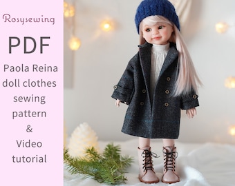 PDF doll clothes sewing pattern & video tutorial : Cocoon double winter coat / 13&quot; Paola reina doll