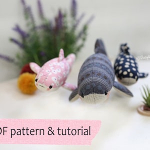 PDF Whale shark family(30cm & 20cm) sewing doll E-pattern, quilt doll,tutorial,toy