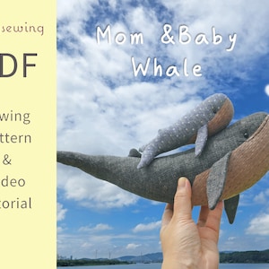 PDF sewing Dolls making pattern & video tutorial : Mom n baby Whales
