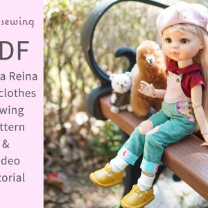 PDF doll clothes sewing pattern : overall set / 13&quot; Paola reina doll - video tutorial