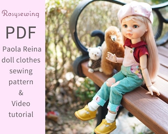 PDF doll clothes sewing pattern : overall set / 13&quot; Paola reina doll - video tutorial