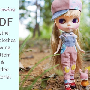 PDF doll clothes pattern : overall set / Neo Blythe, Licca doll - video tutorial