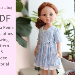 PDF doll clothes pattern : linen wrap dress for paola reina 13" doll - video tutorial