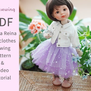 PDF doll clothes sewing pattern & video tutorial : Denim Jacket N Tutu dress / 13" Paola Reina doll