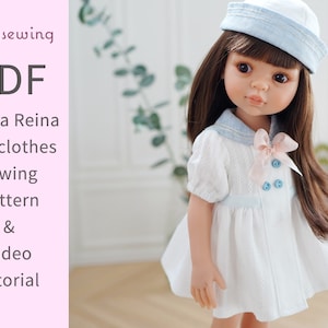 PDF doll clothes sewing pattern : Sailor dress & Hat / 13&quot; Paola reina doll - video tutorial