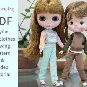PDF doll clothes sewing pattern & video tutorial : Sweatshirt n Pants / Blythe,obitsu22,riccadoll