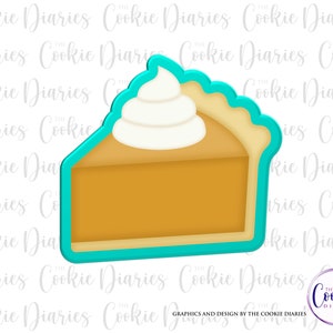 May include: A turquoise blue cookie cutter shaped like a slice of pumpkin pie with whipped cream on top.
