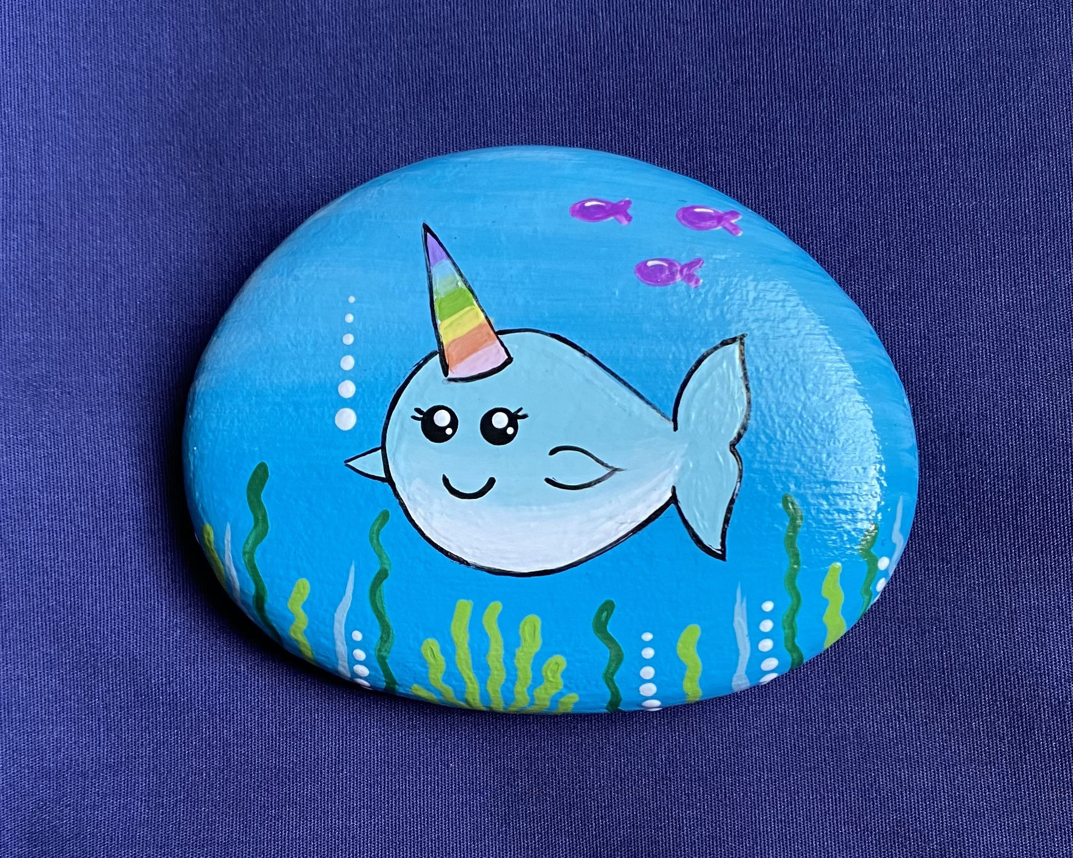 Narwhal Painted Rock, Ocean Painted Stone, Narwhals, Home Decor
