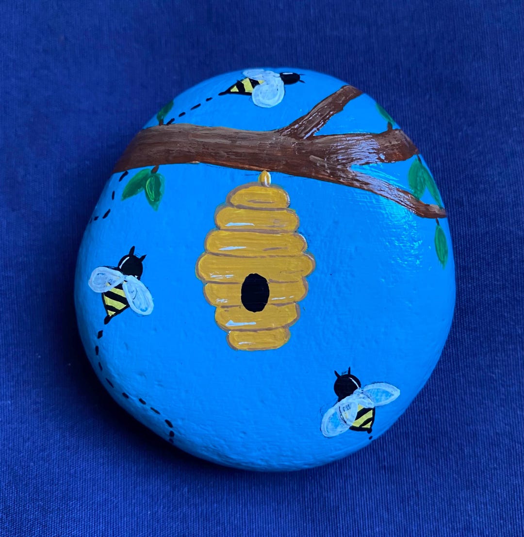 Bee Painted Rock: Bumblebee Painted Stone, Beehive Home and Garden ...