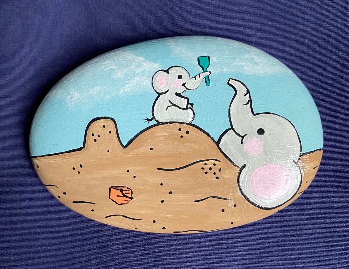 Elephant Painted Rock Animal Painted Stone Elephants Etsy