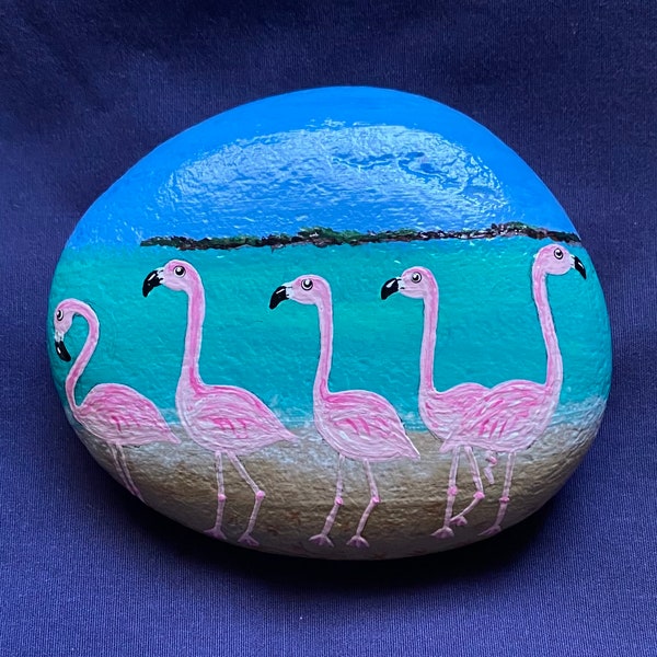 Pink Flamingo Painted Rock, Bird Painted Stone, Flamingos Home Decor and Gifts