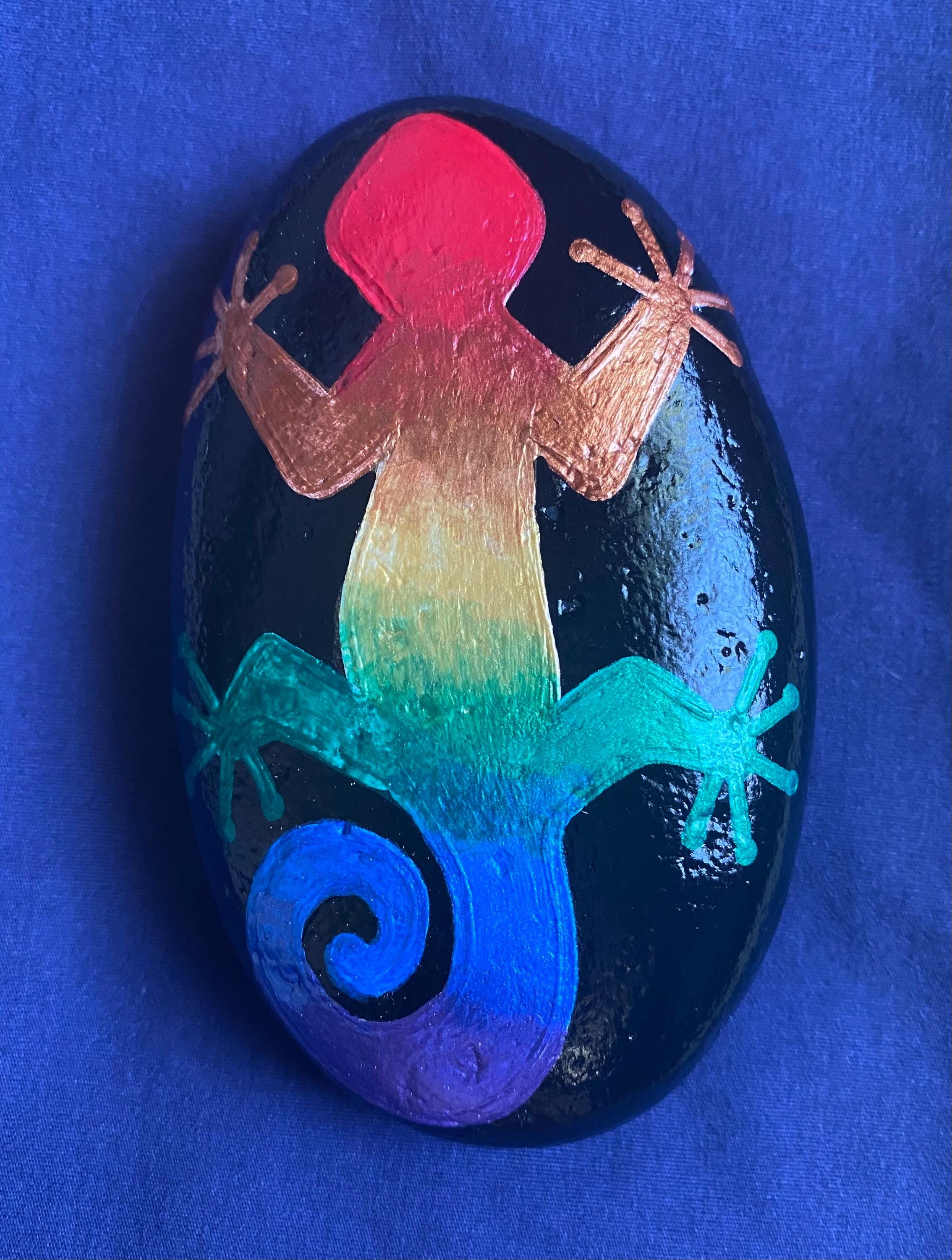 Lizard Painted Rock: Reptile Gifts, Rainbow Decor - Etsy