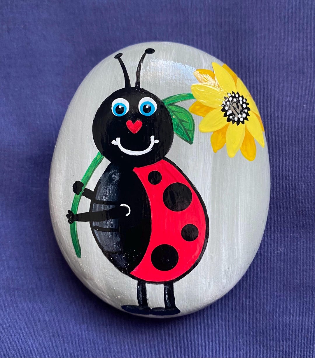 Ladybug Painted Rock: Bug Painted Stone, Ladybugs Home Decor and Gifts ...
