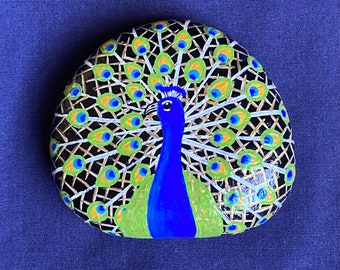 Peacock Painted Rock, Bird Painted Stone, Peacocks Home Decor and Gifts