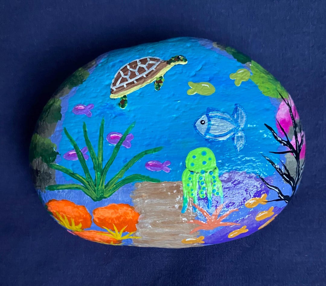 Lake Life Painted Rocks Ocean Painted Rock: Underwater Painted Stone, Fish Decor - Etsy