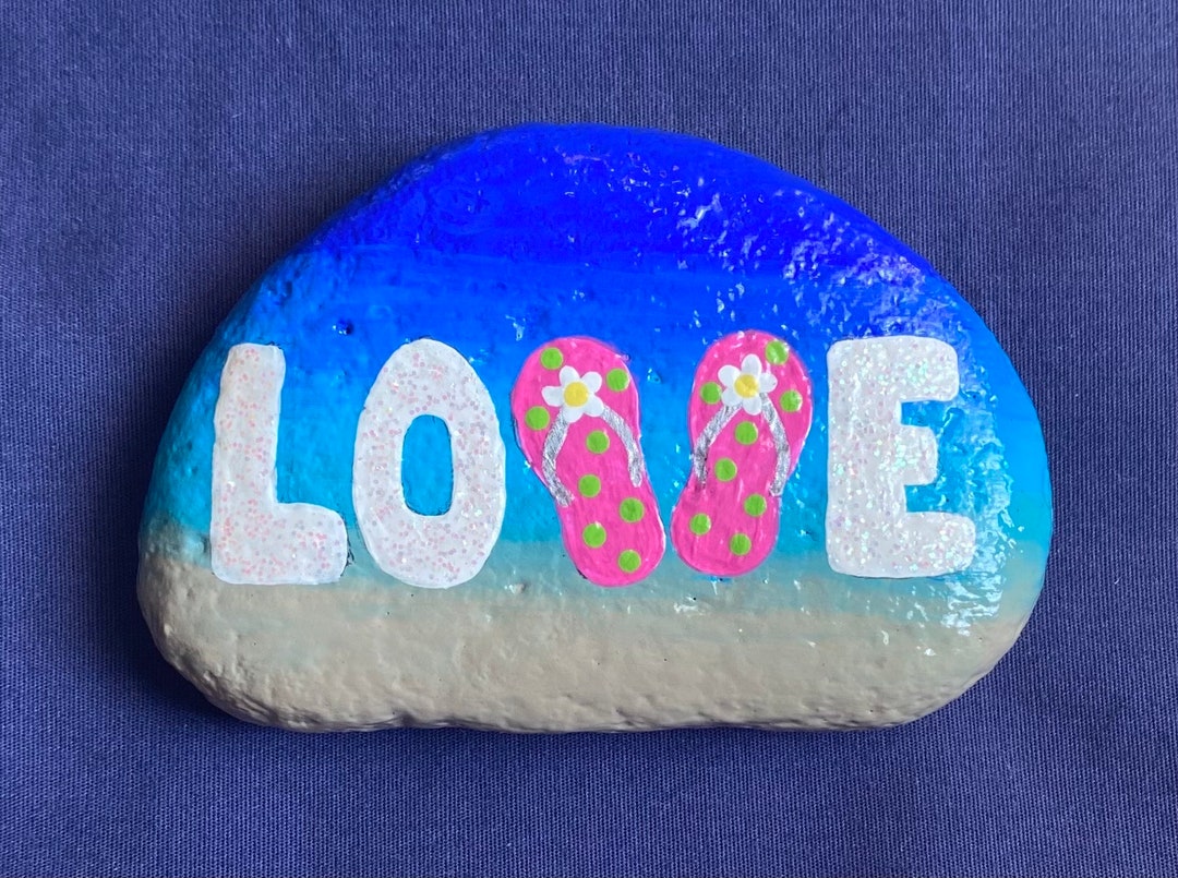 Flip Flops Painted Rock, Love Painted Stone, Beach Decor and Gifts Etsy