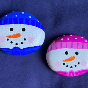 Snowman Painted Rocks, Winter Painted Stones, Snowmen, Snow, Garden, Porch, Patio, Paperweights, Home Decor, Gifts