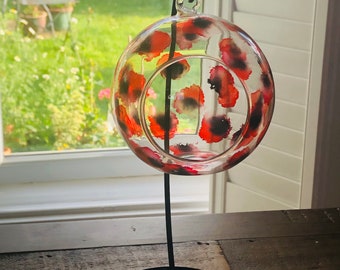 Red poppy candle holder.  Red poppy hand painted on glass candled holder. Memorial gift, unique gift. Poppy decor. Valentine flower gift