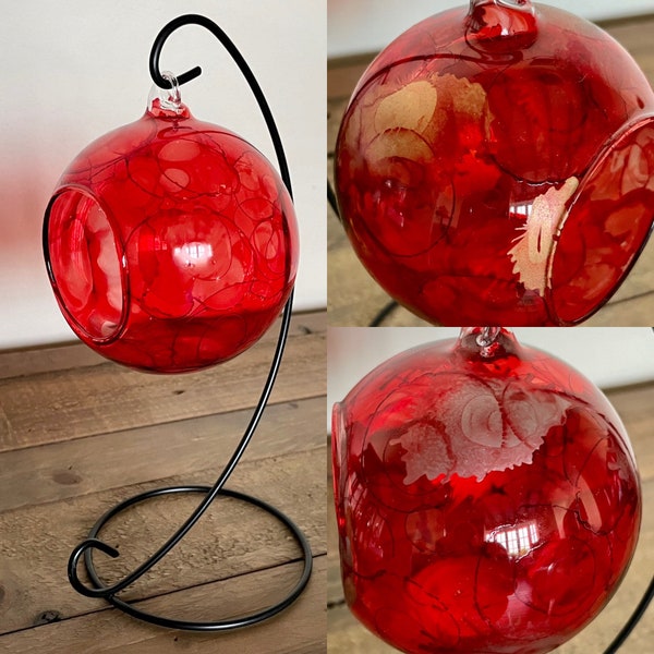 Peint à la main, bougeoir rouge. Bougeoir en verre sur pied, idées cadeaux. Décor d’étagère. Cadeau de Noël pour elle. Cadeau romantique