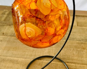 Peint à la main, bougeoir, boules de verre suspendues. Lanterne. Orange brûlé. Bougeoir sur pied. vase à bougie en verre. Cadeau de Noël