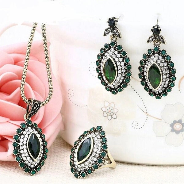 Turkish Jewelry Set Antique Gold Plated 3 Pcs