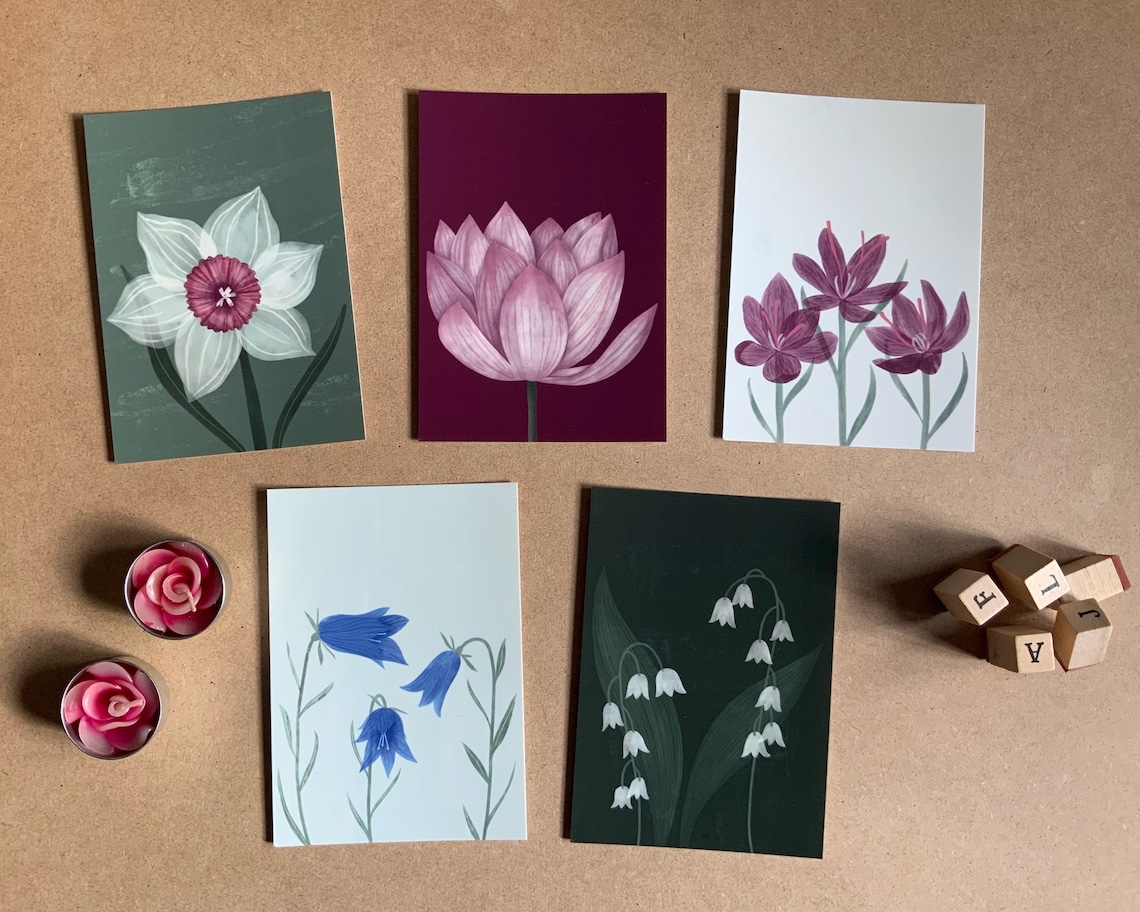 Flower Postcards pack of 5 Etsy